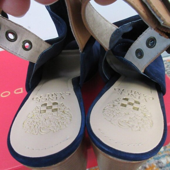 Vince Camuto Brianny Suede Slingback Peep Toe Heel Women 7.5 Blue High Heels 524 - Picture 7 of 12